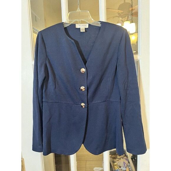St. John Collection Suit Peplum Blue Blazer Silver Y2K Size 8.          R - Picture 1 of 7